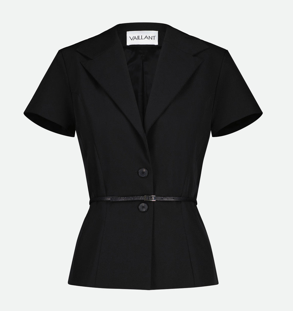 SHORT SLEEVE TAILORED JACKET W/ LEATHER BELT