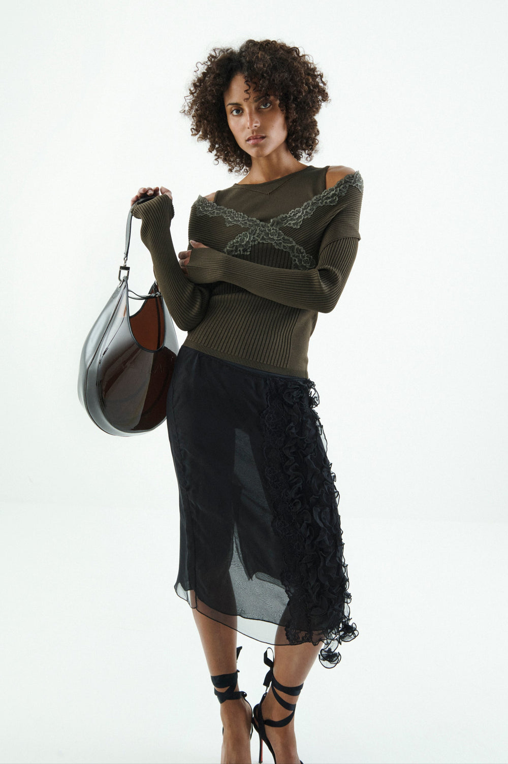 ORGANZA MIDI SKIRT WITH RUFFLES AND LACE DETAIL- Last one