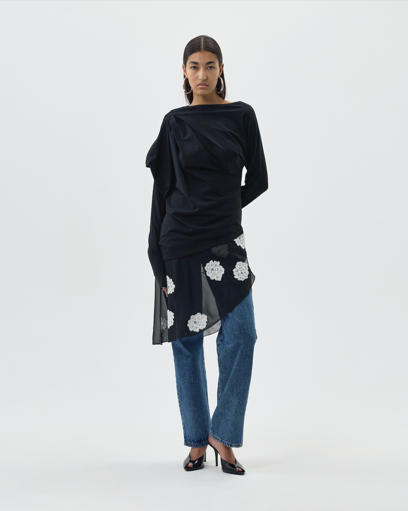 DRAPED LONG SLEEVE JERSEY TOP