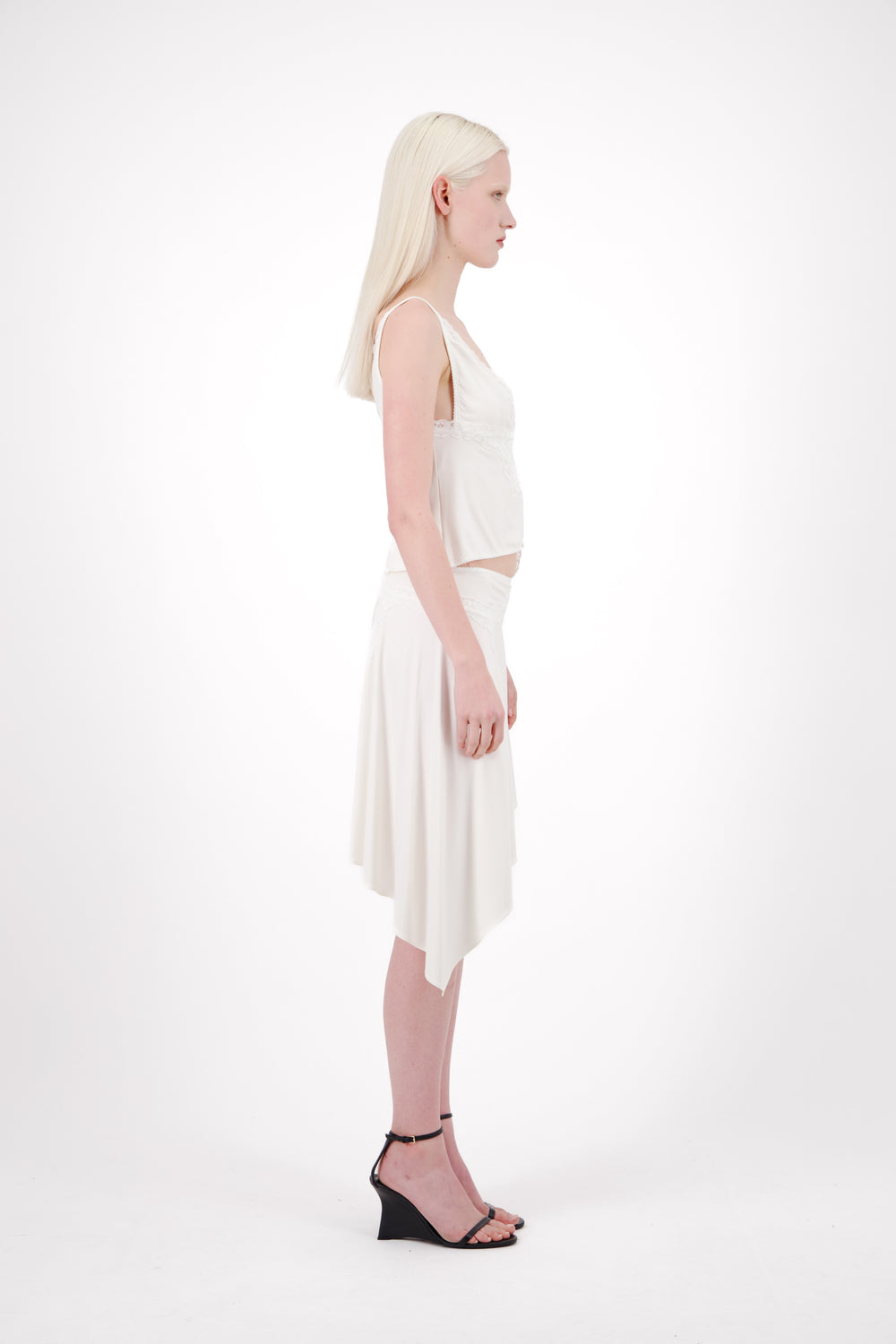 Asymmetric Napkin Skirt With Lace Trim