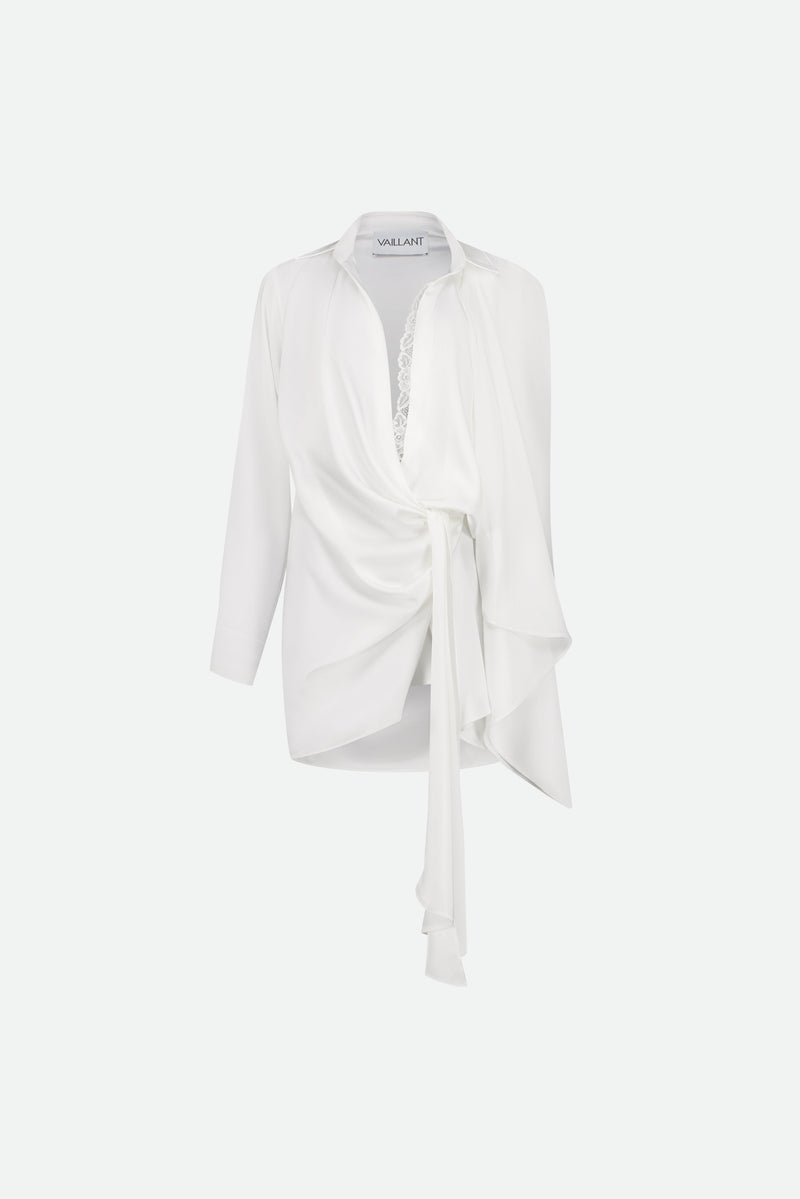 DRAPED SHIRT STYLE WRAP DRESS - 2 Left