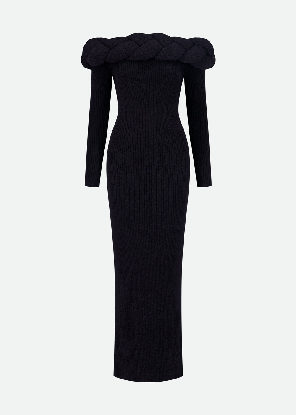KNIT COLUMN DRESS WITH MAXI BRAIDED COLLAR- Last one