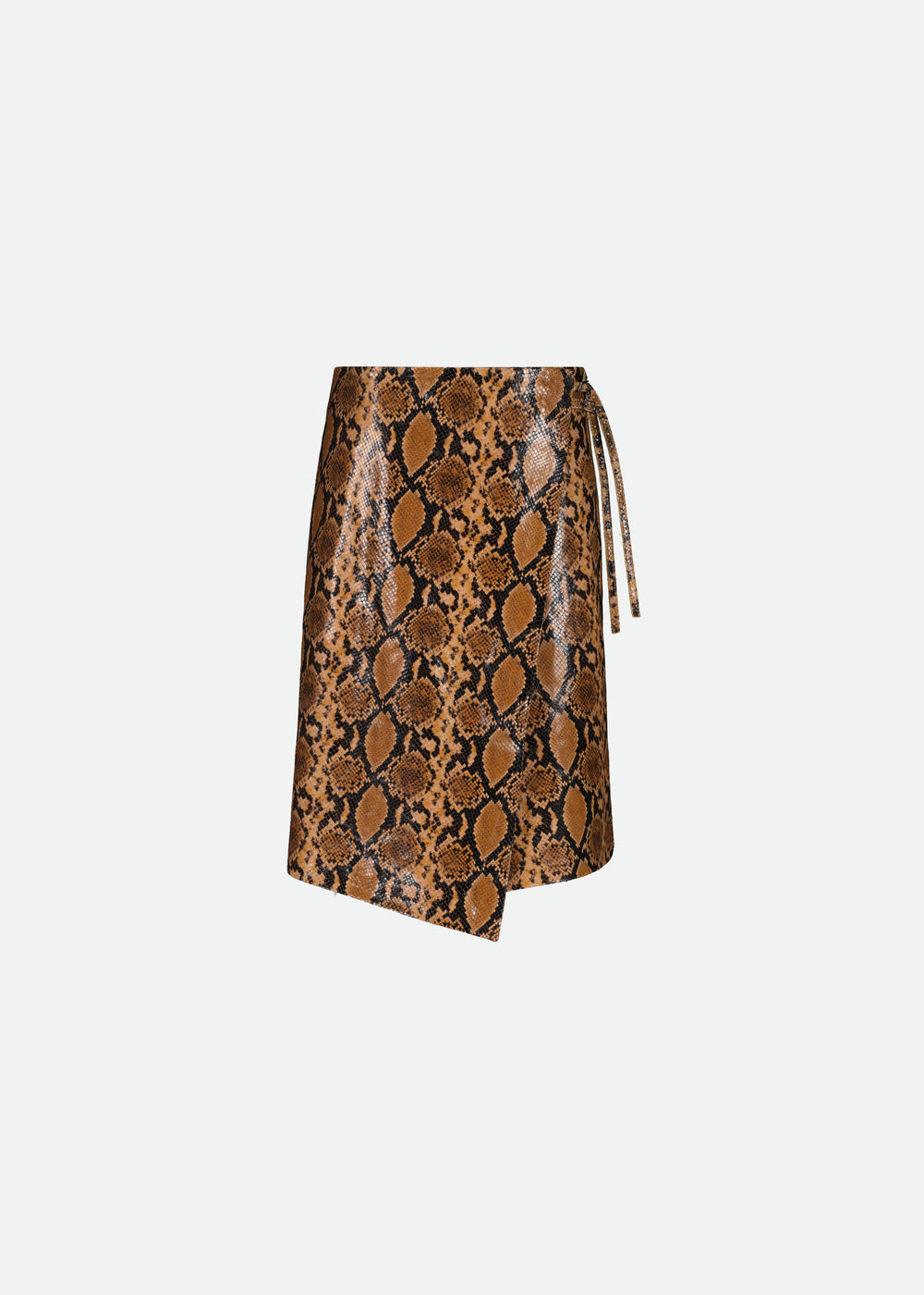APRON-STYLE LEATHER MIDI WRAP SKIRT