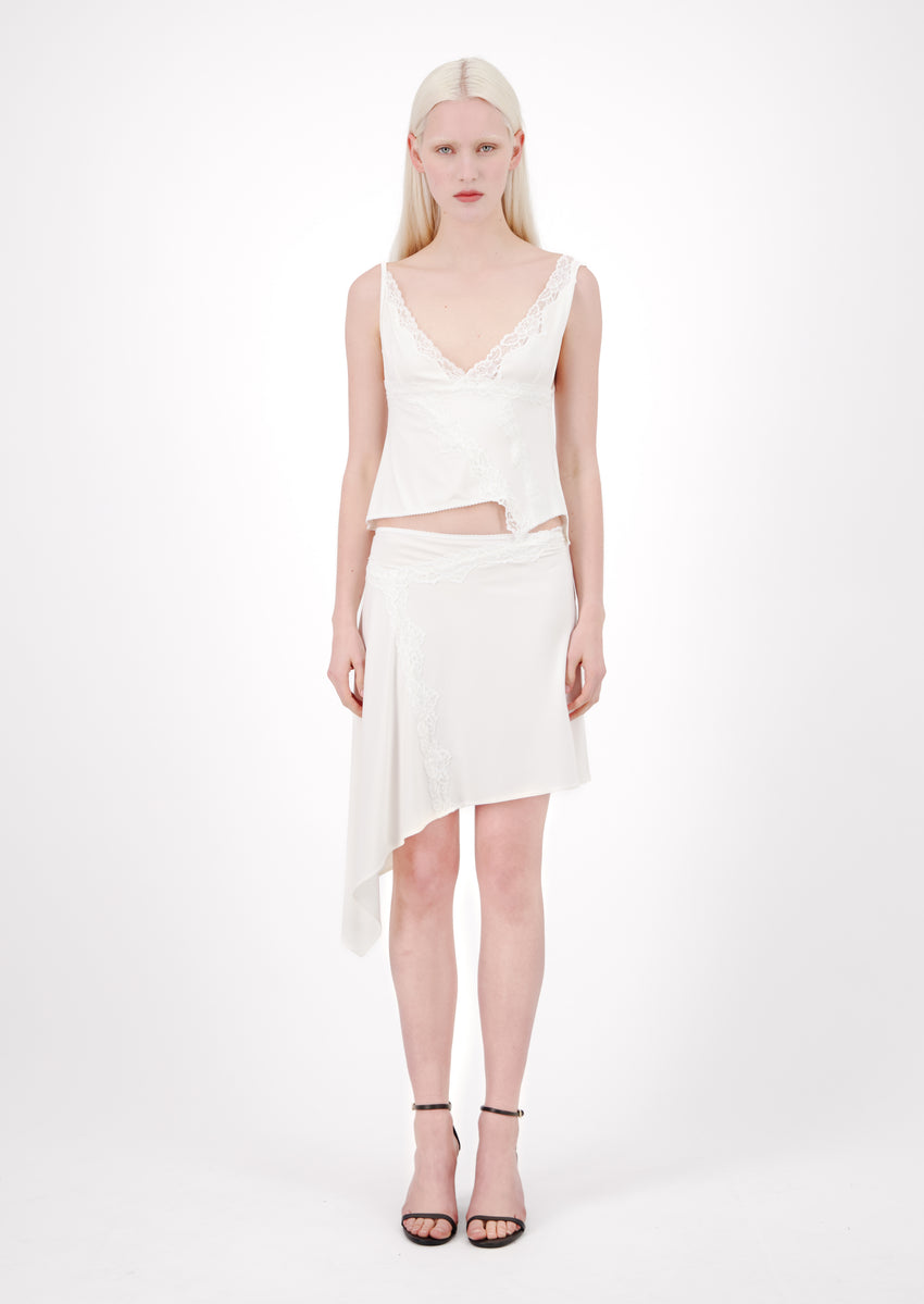 Asymmetric Napkin Skirt With Lace Trim