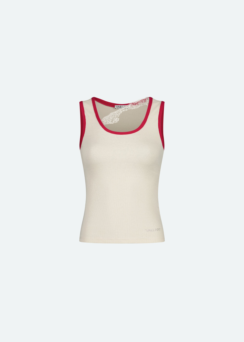RIBBED TANK TOP WITH LACE TRIM NECKLINE