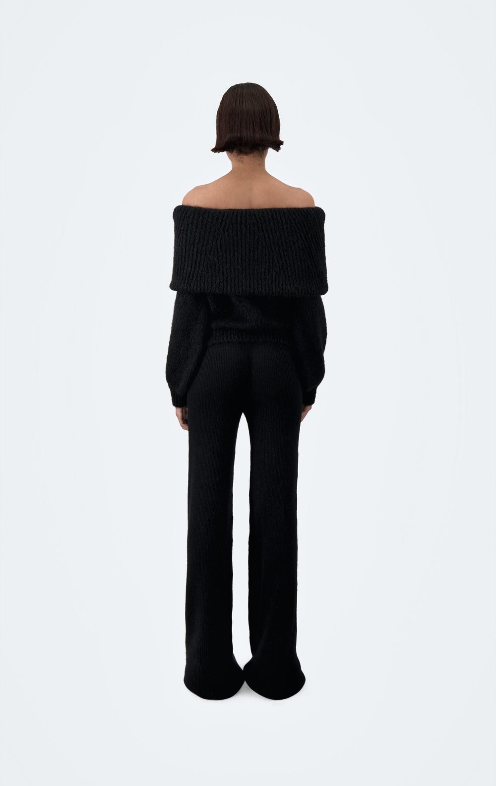 Dimanche V-Shaped Lace Waist Knit Trousers Black