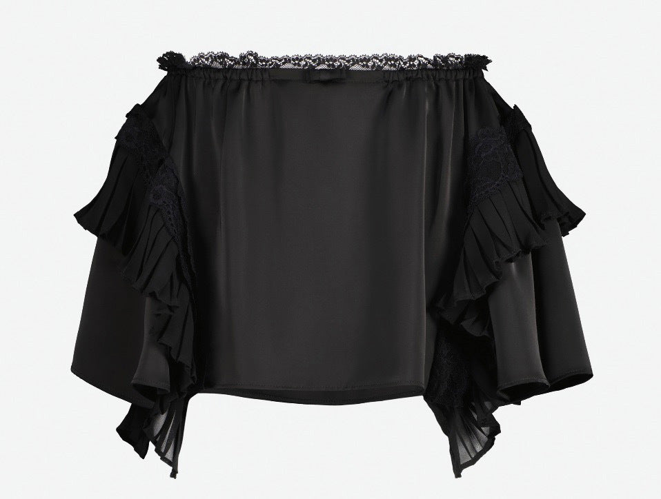 LAYERED RUFFLE SKIRT W/PLEATS & LACE DETAIL