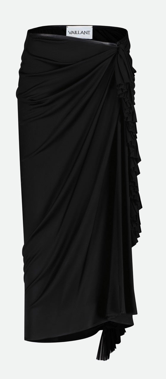 MIDI DRAPED SKIRT WITH RUFFLE DETAIL