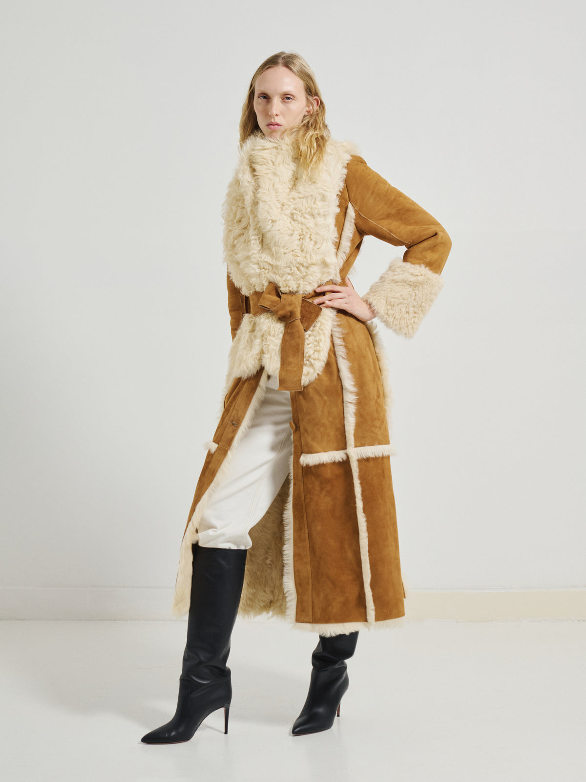 Shearling Scarf Long Coat