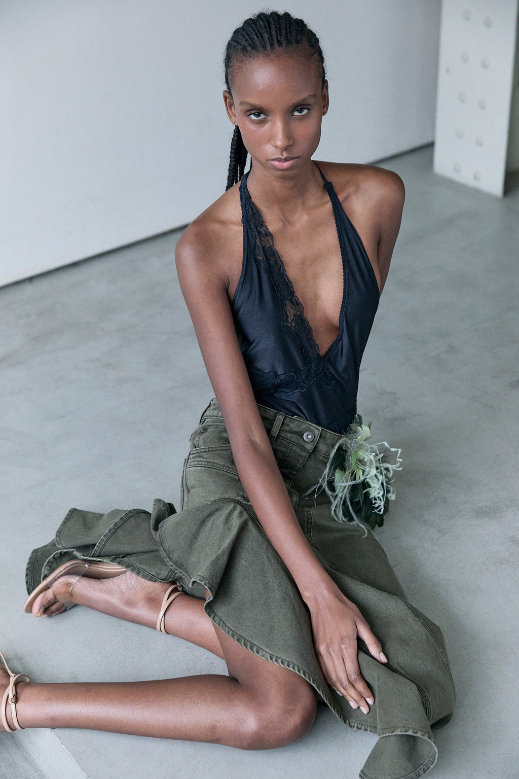 ONE PIECE SWIMSUIT WITH ASYMMETRIC LACE TRIM