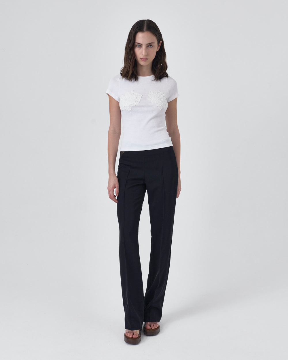 FLARED LEG LEGGINGS WITH LACE HIP CUTOUT