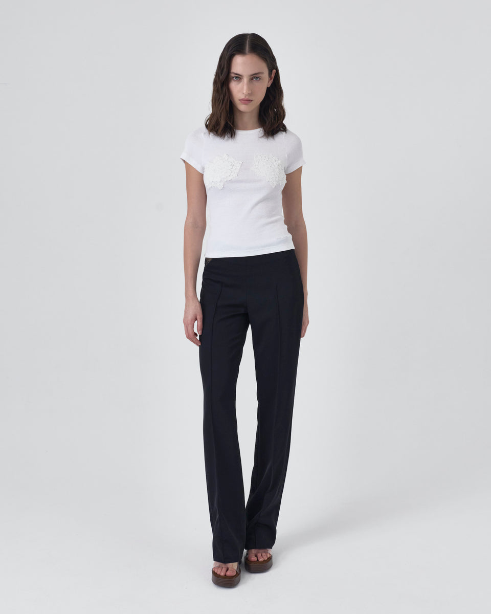 FLARED LEG LEGGINGS WITH LACE HIP CUTOUT