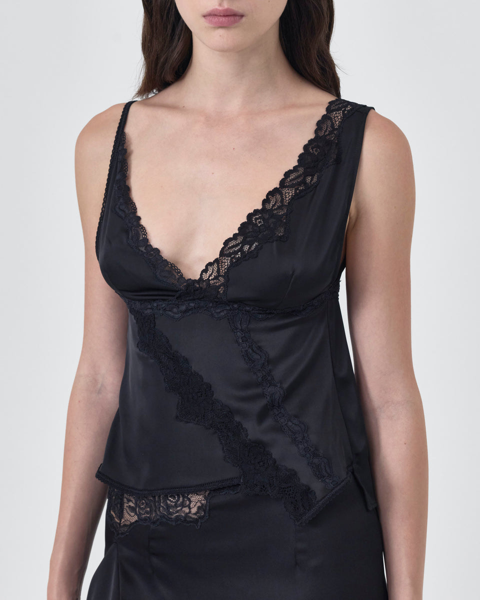 SIGNATURE SATIN ASYMMETRIC LACE TANK TOP - Last one