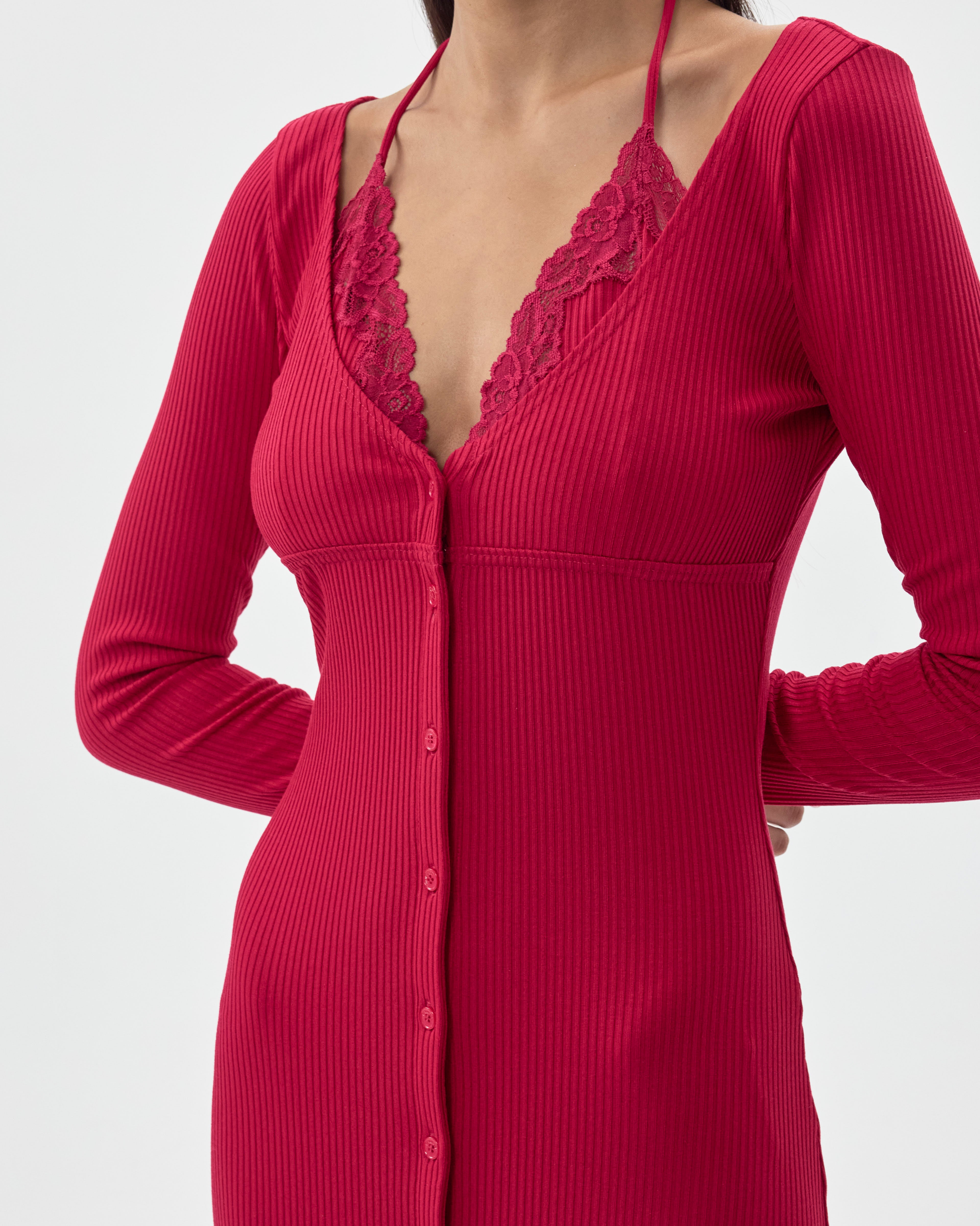 RIBBED JERSEY CARDIGAN DRESS WITH BUILT-IN BRA