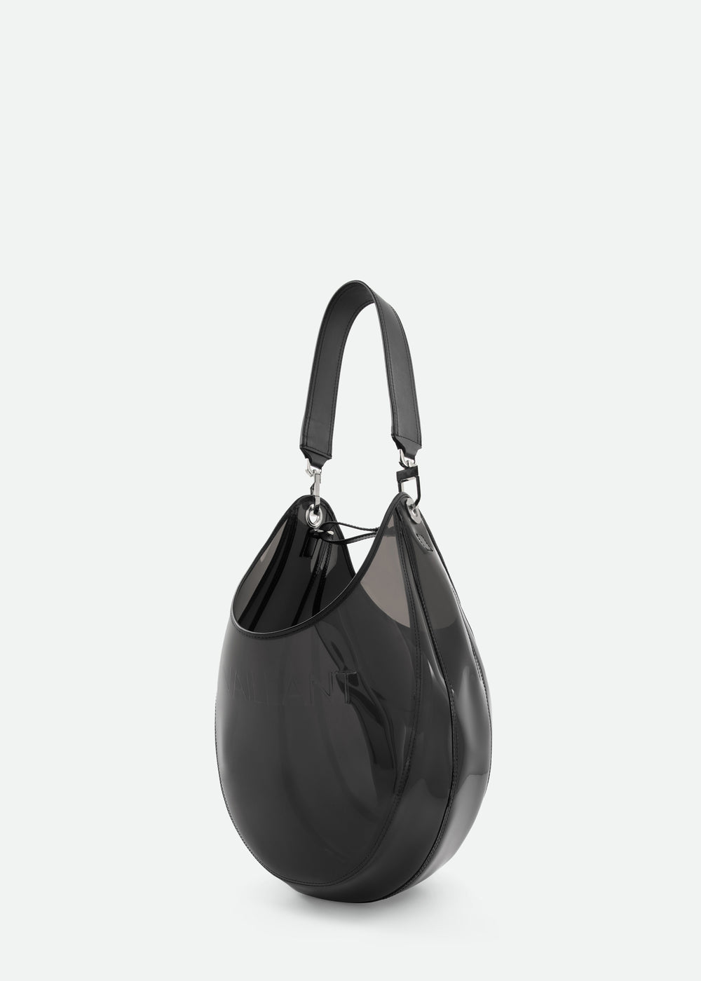 TRANSPARENT BUCKET BAG WITH LEATHER HANDLE