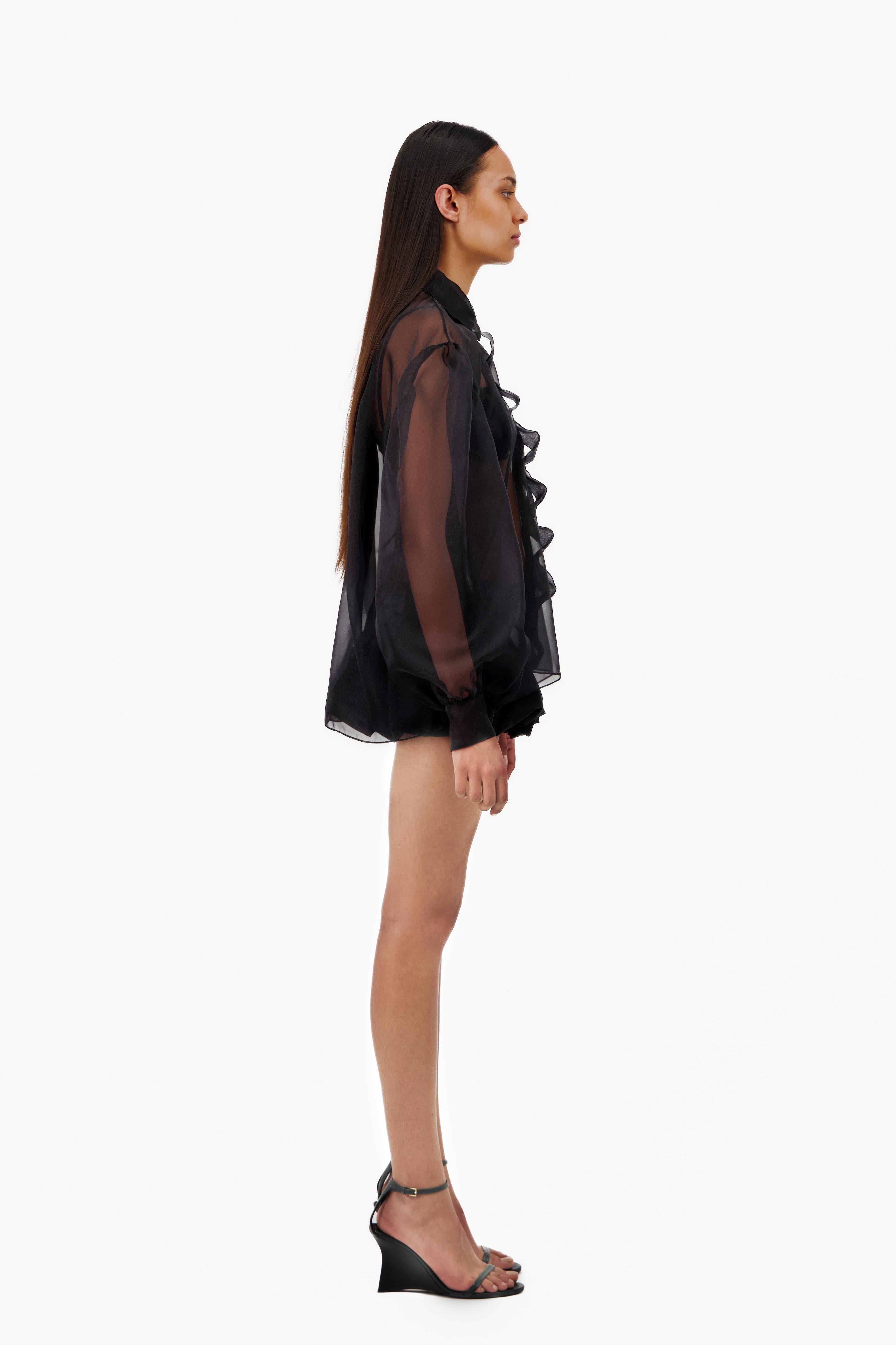 ORGANZA SHIRT W/ WAVY OPENING AND BOUFFANT SLEEVES - Vaillant Studio