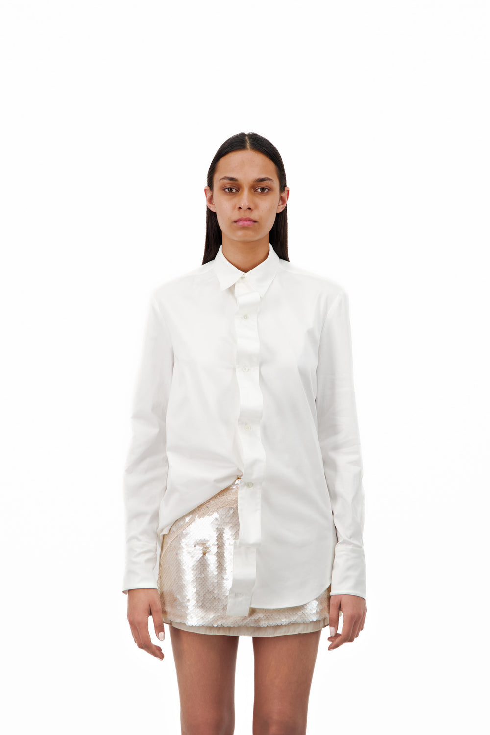 WHITE BUTTON UP SHIRT WITH WAVY OPENING - Vaillant Studio