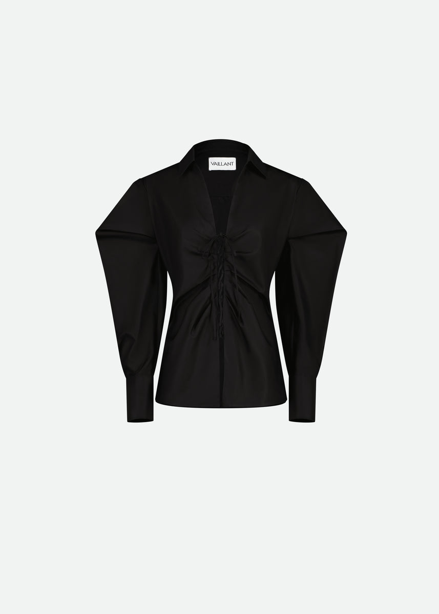 POPLIN SHIRT W/SIGNATURE SLEEVE AND LACING - 1 LEFT