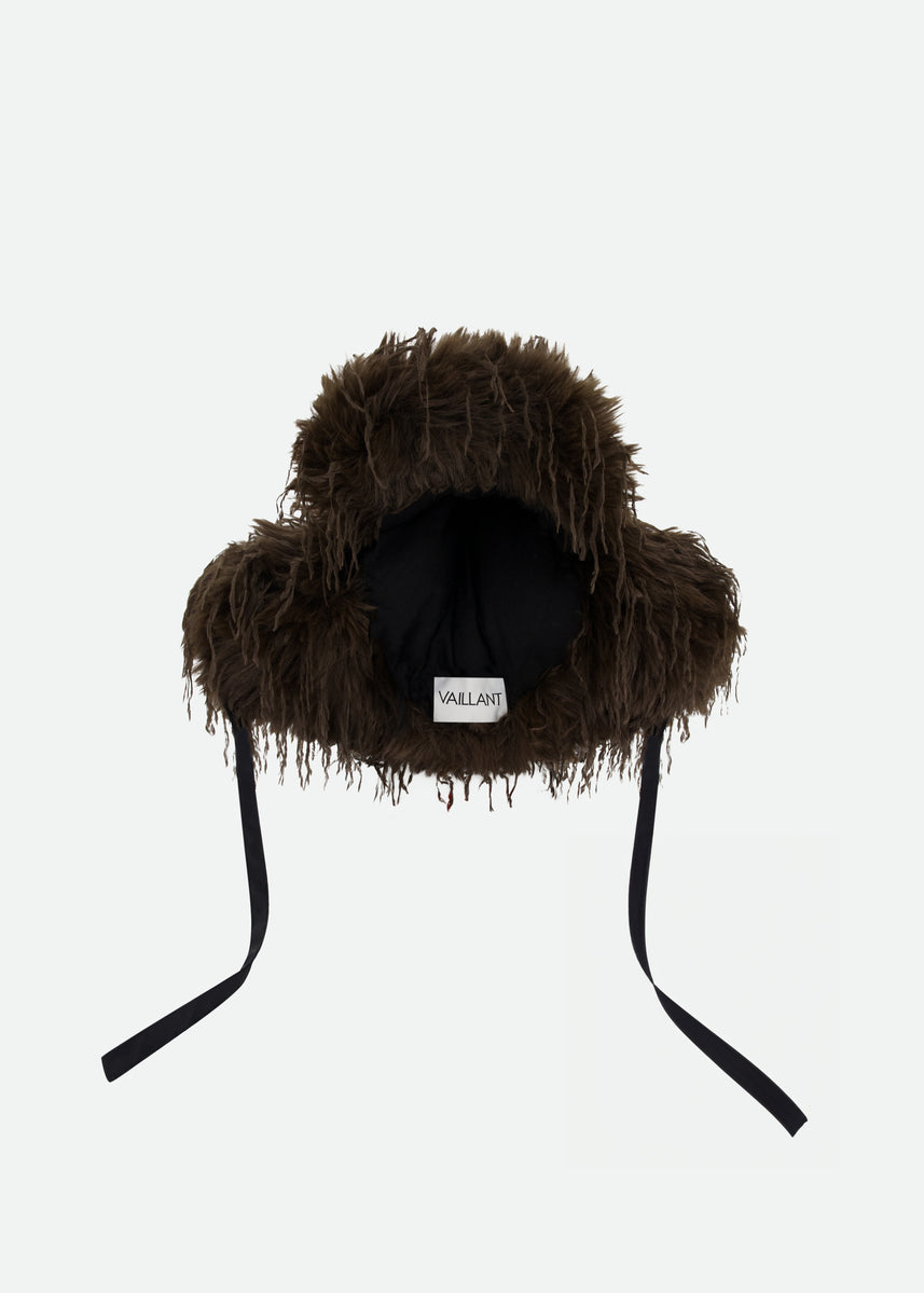 FAUX FEATHER BLACK CHAPKA HAT WITH FAUX FEATHER FLAPS - Last one