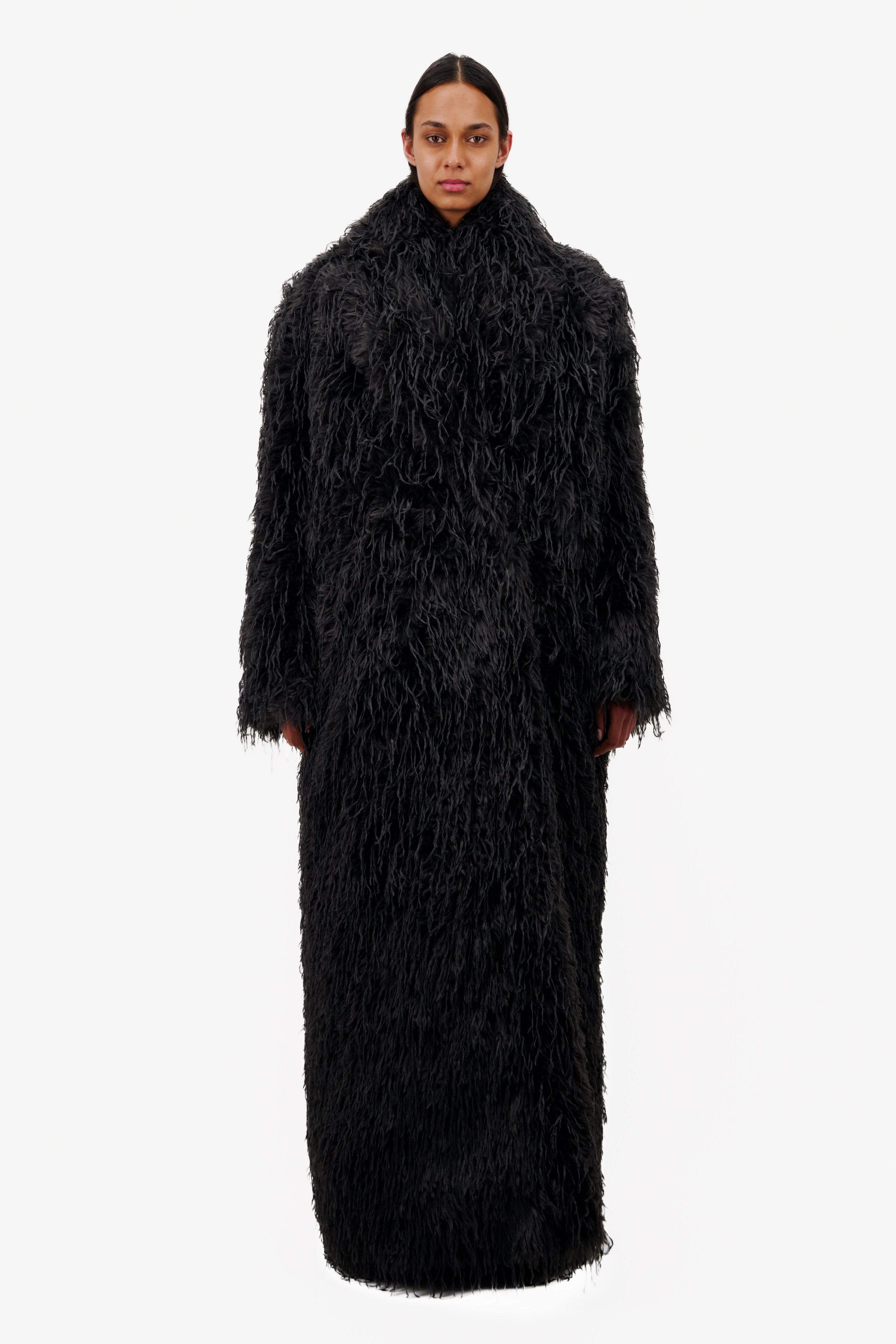 LONG FAUX FEATHER DOUBLE BREASTED COAT Vaillant Studio