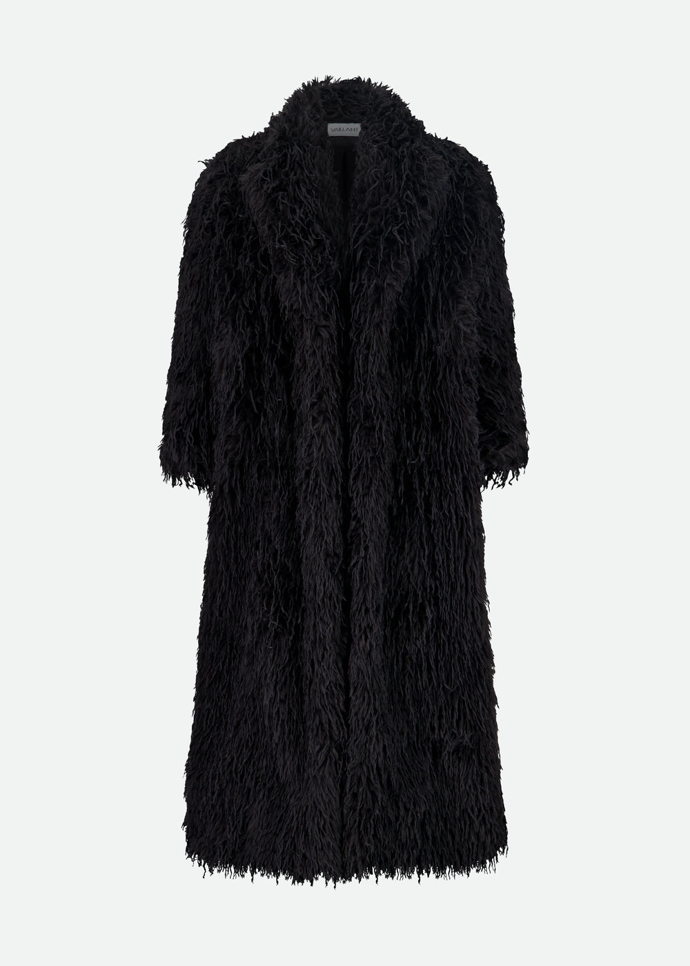 LONG FAUX FEATHER DOUBLE BREASTED COAT