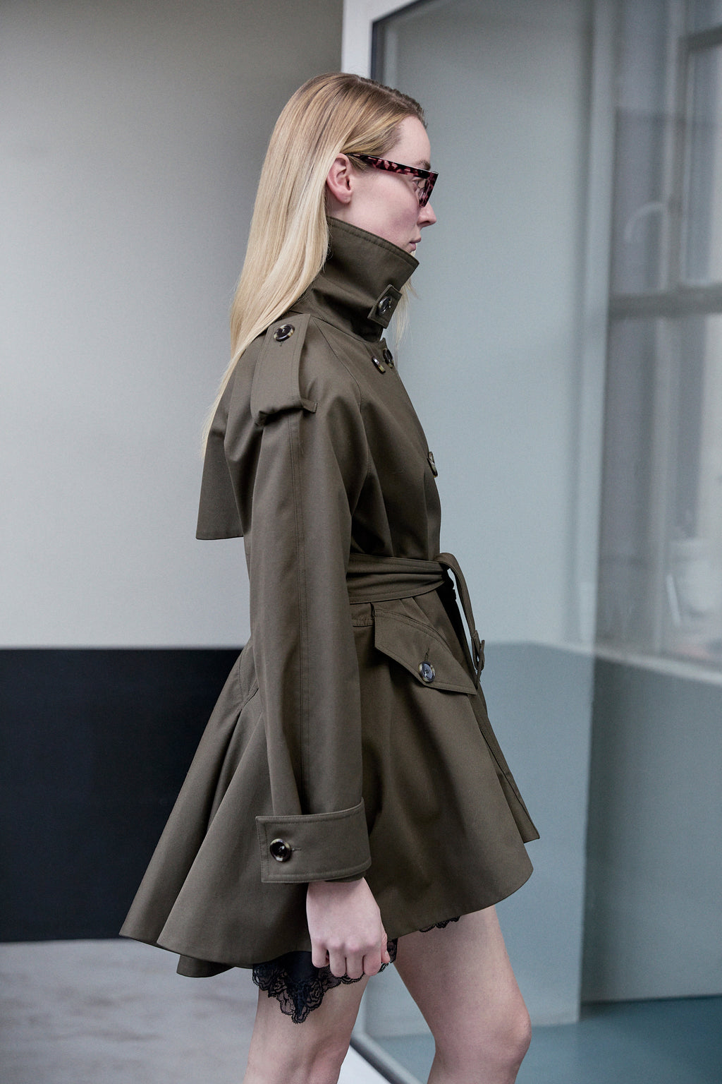 SHORT TRENCH COAT W/ PEPLUM - 3 LEFT