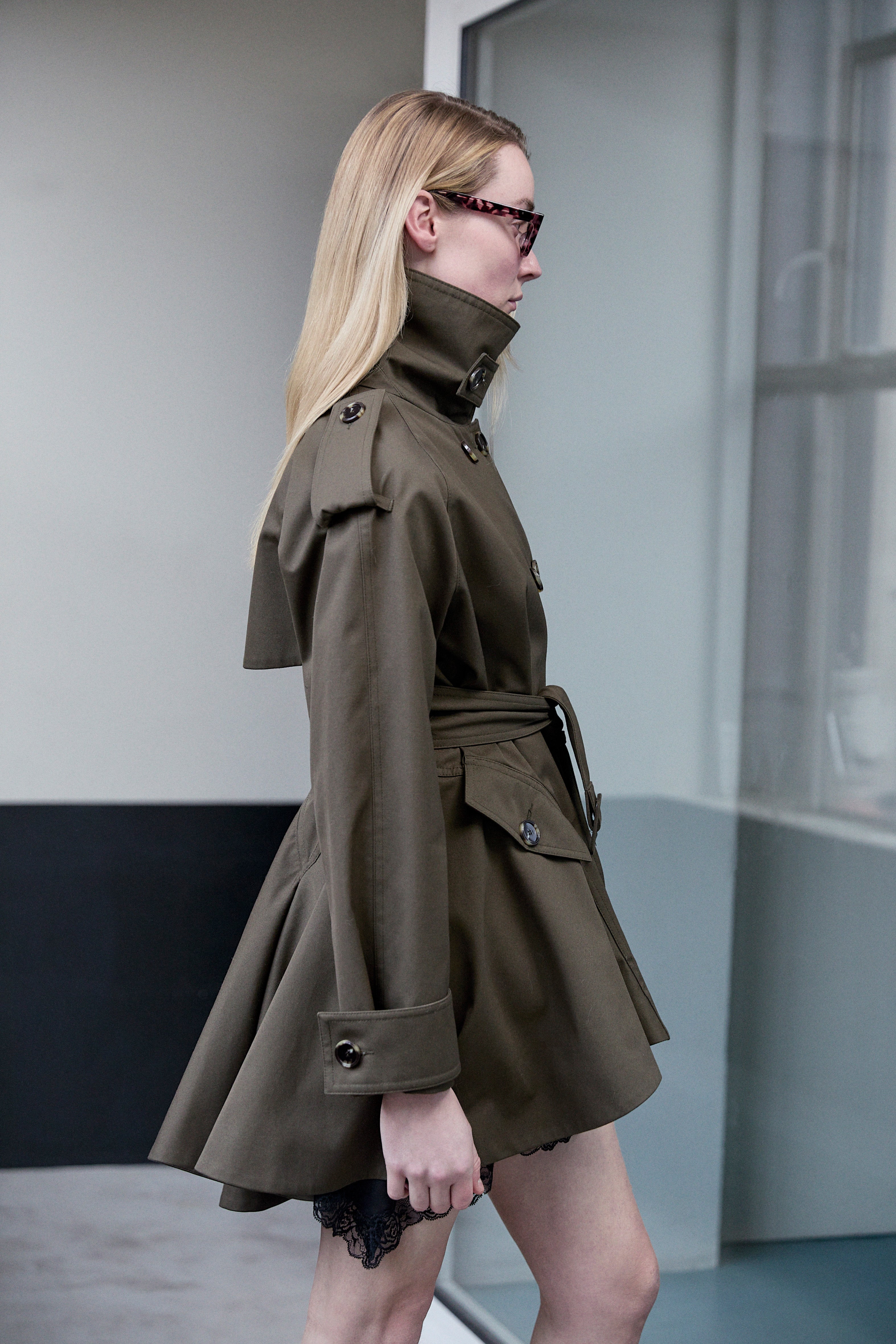 SHORT TRENCH COAT W/ PEPLUM - 3 LEFT