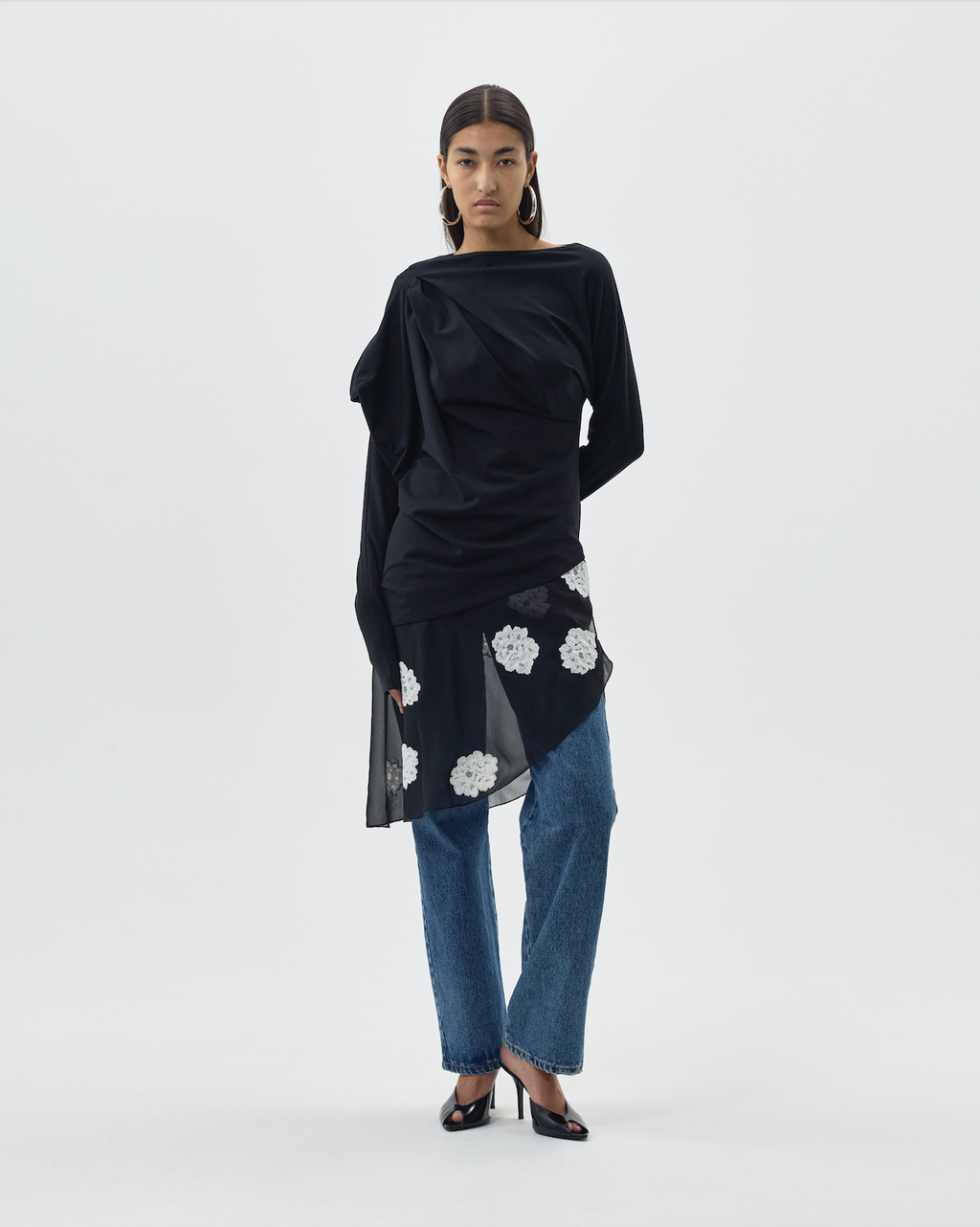 DRAPED LONG SLEEVE JERSEY TOP - 4 Left