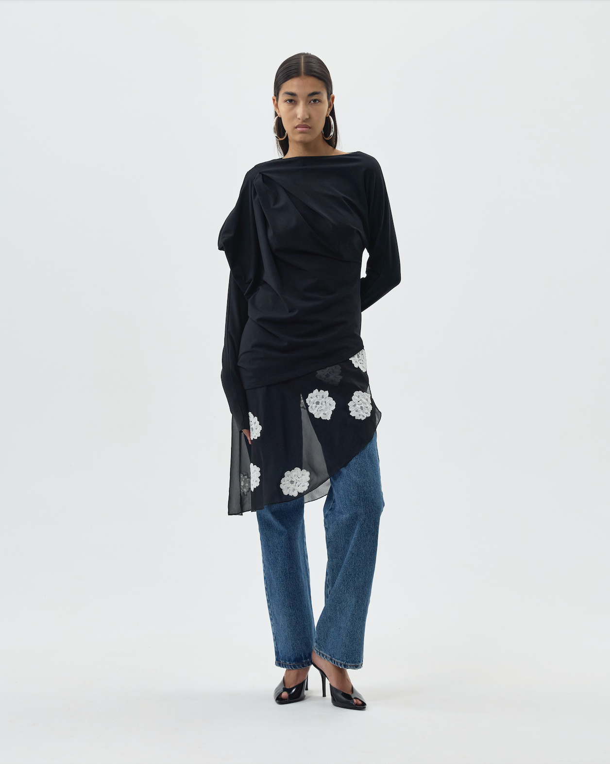 DRAPED LONG SLEEVE JERSEY TOP - 4 Left