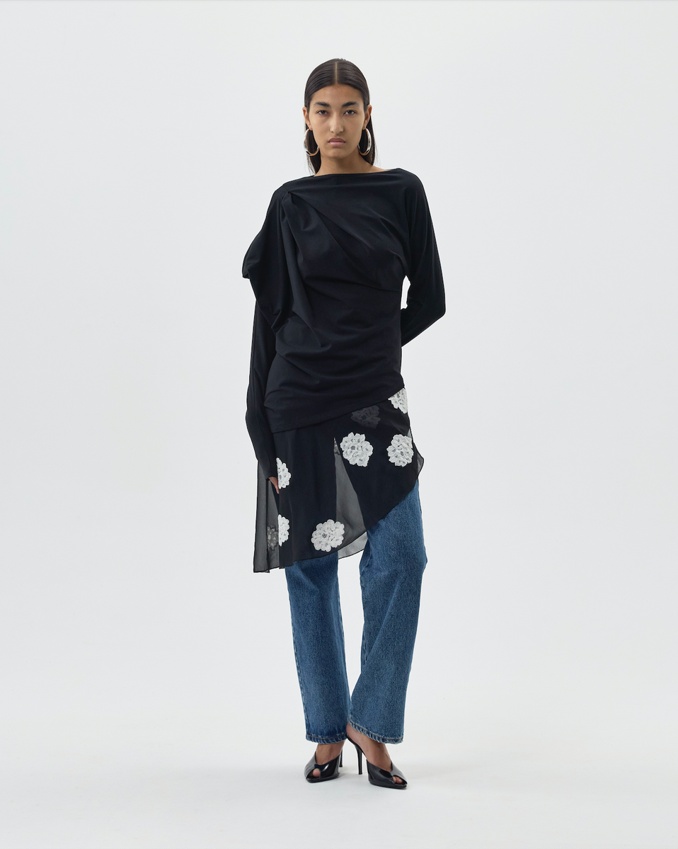 DRAPED LONG SLEEVE JERSEY TOP