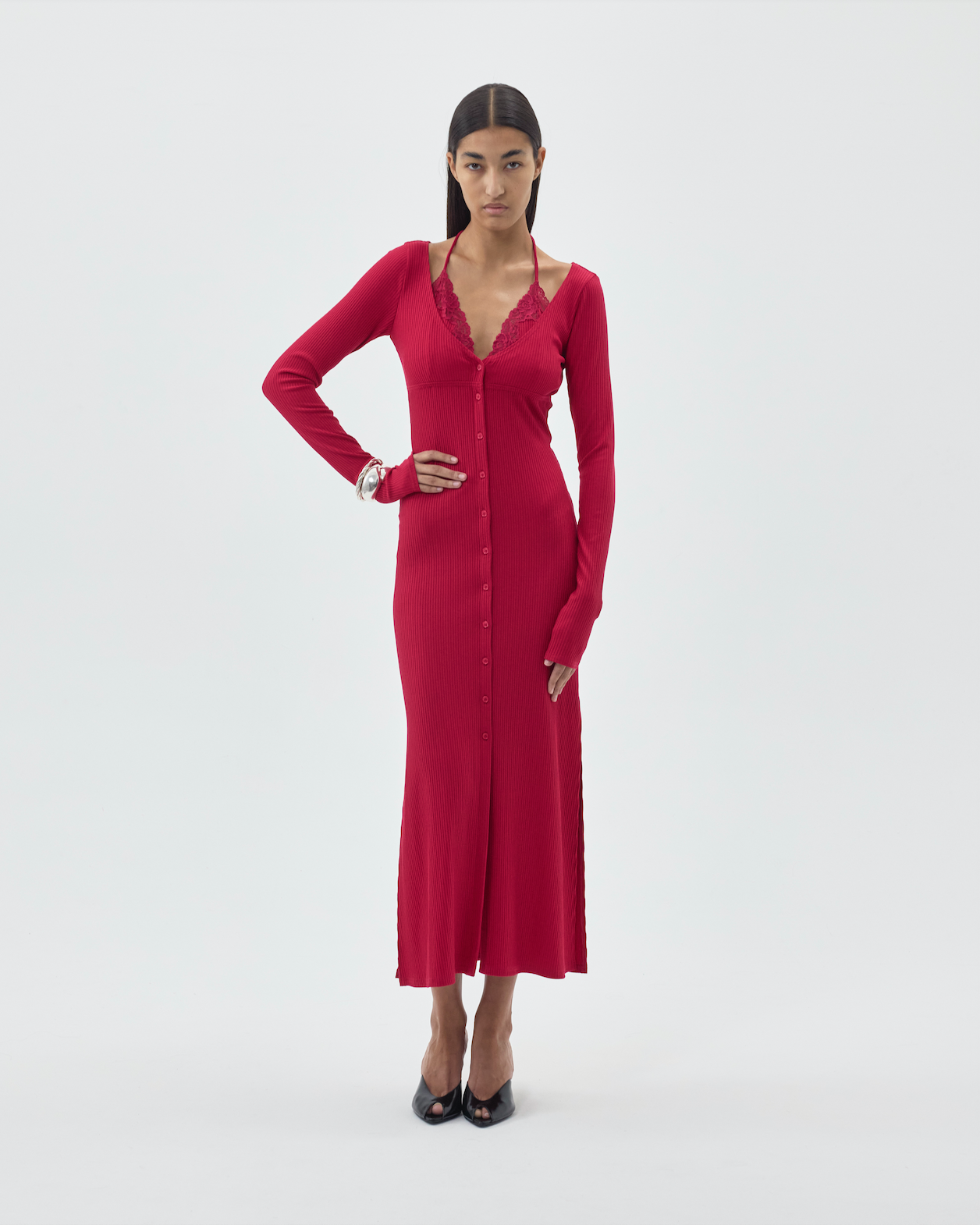 RIBBED JERSEY CARDIGAN DRESS WITH BUILT-IN BRA