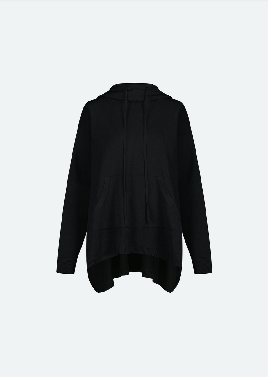 KNIT LONG SLEEVE PONCHO W/HOOD