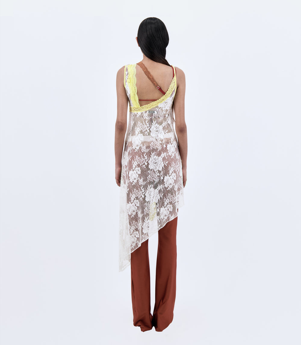 Asymmetric Slip Dress With Lace Trim