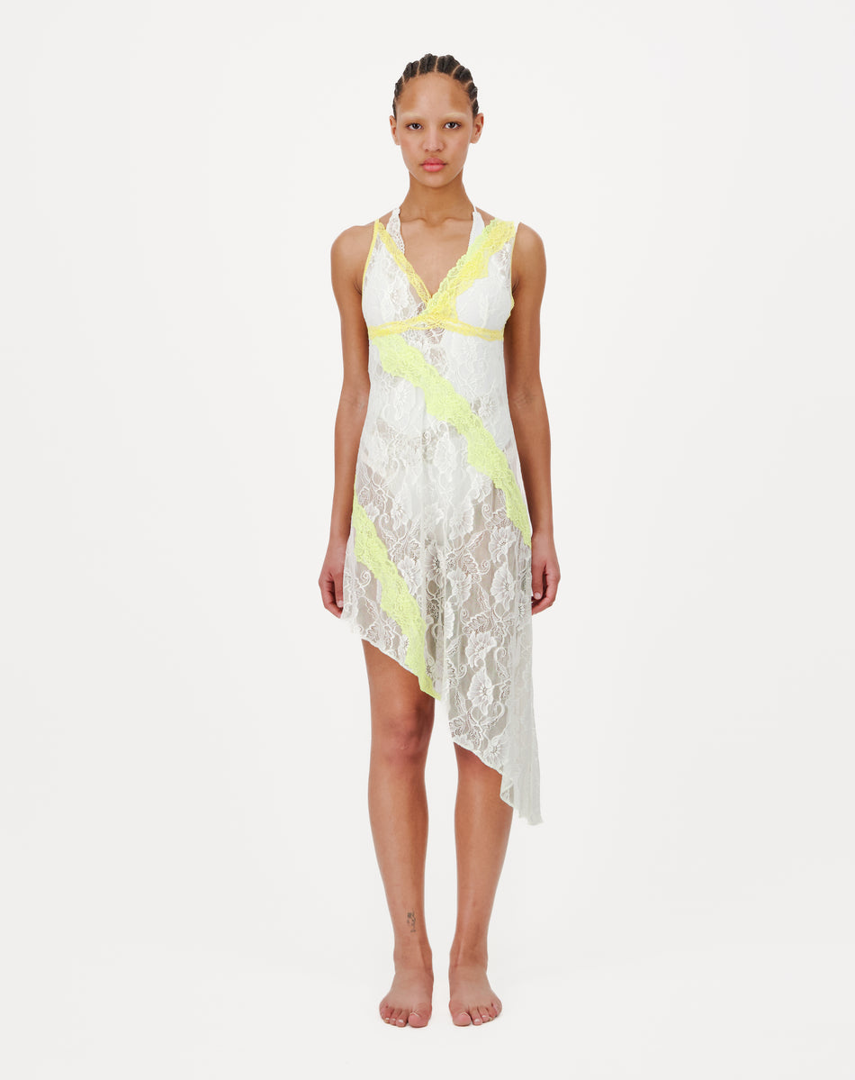 Asymmetric Slip Dress With Lace Trim - Last one