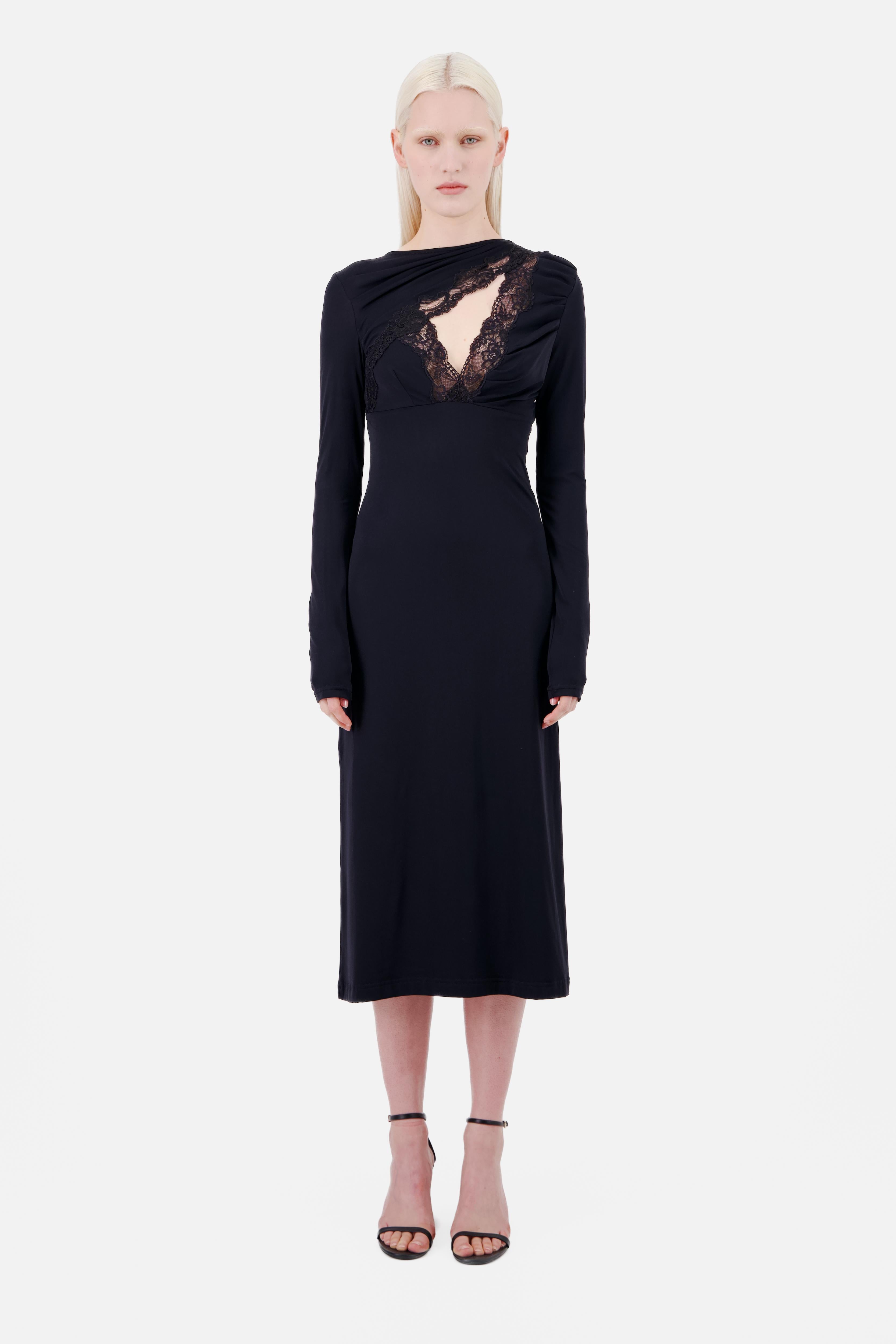 MIDI DRESS WITH LACE ASYMMETRICAL CHEST CUTOUT - Vaillant Studio