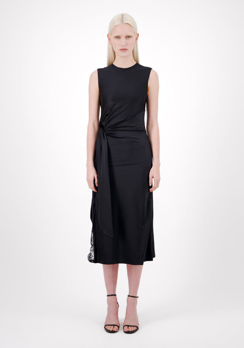 Halter Neck Jersey Dress With Asymmetric Draping- Last one