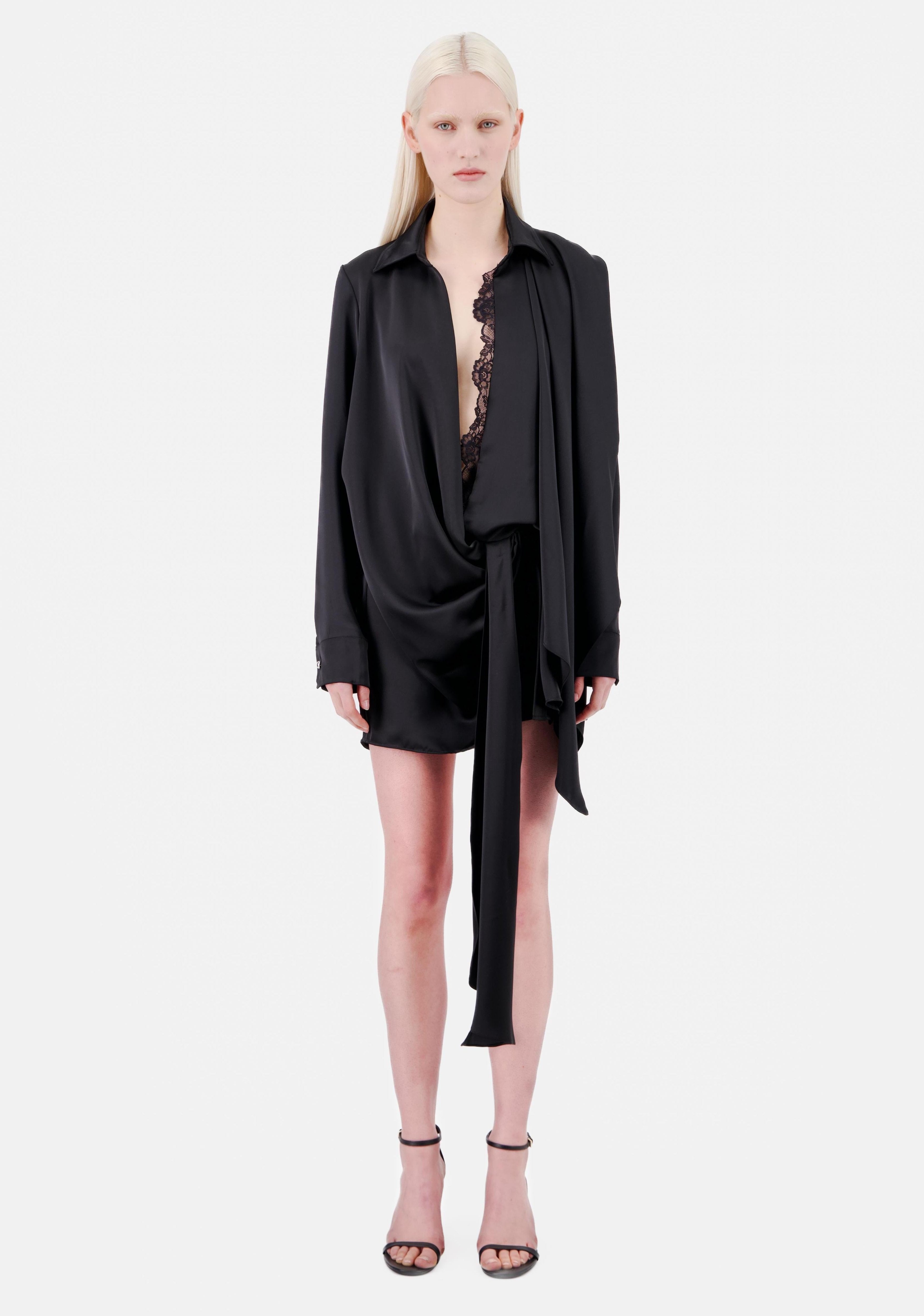 DRAPED SATIN SHIRT STYLE WRAP DRESS - Vaillant Studio