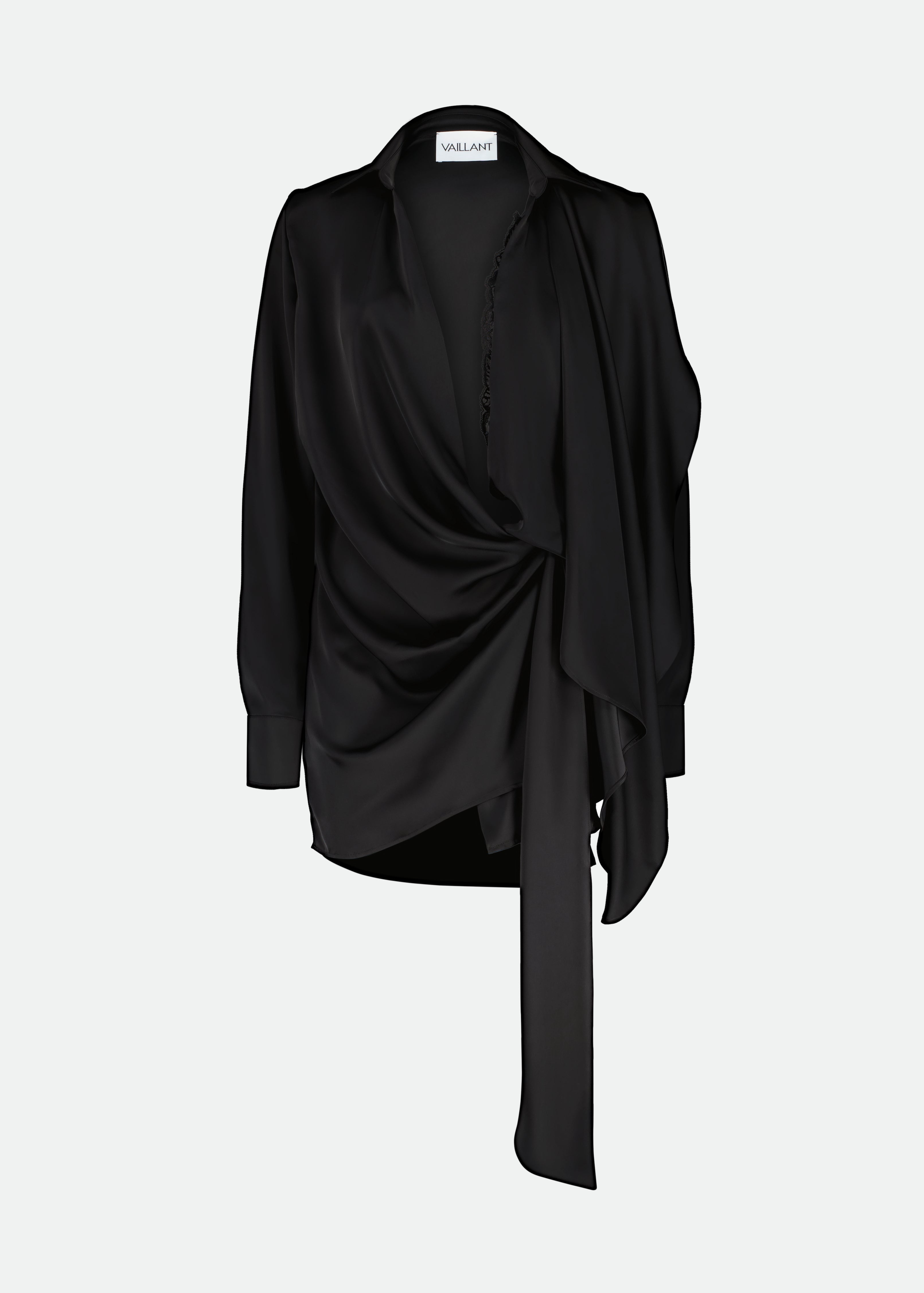 DRAPED SATIN SHIRT STYLE WRAP DRESS - Vaillant Studio