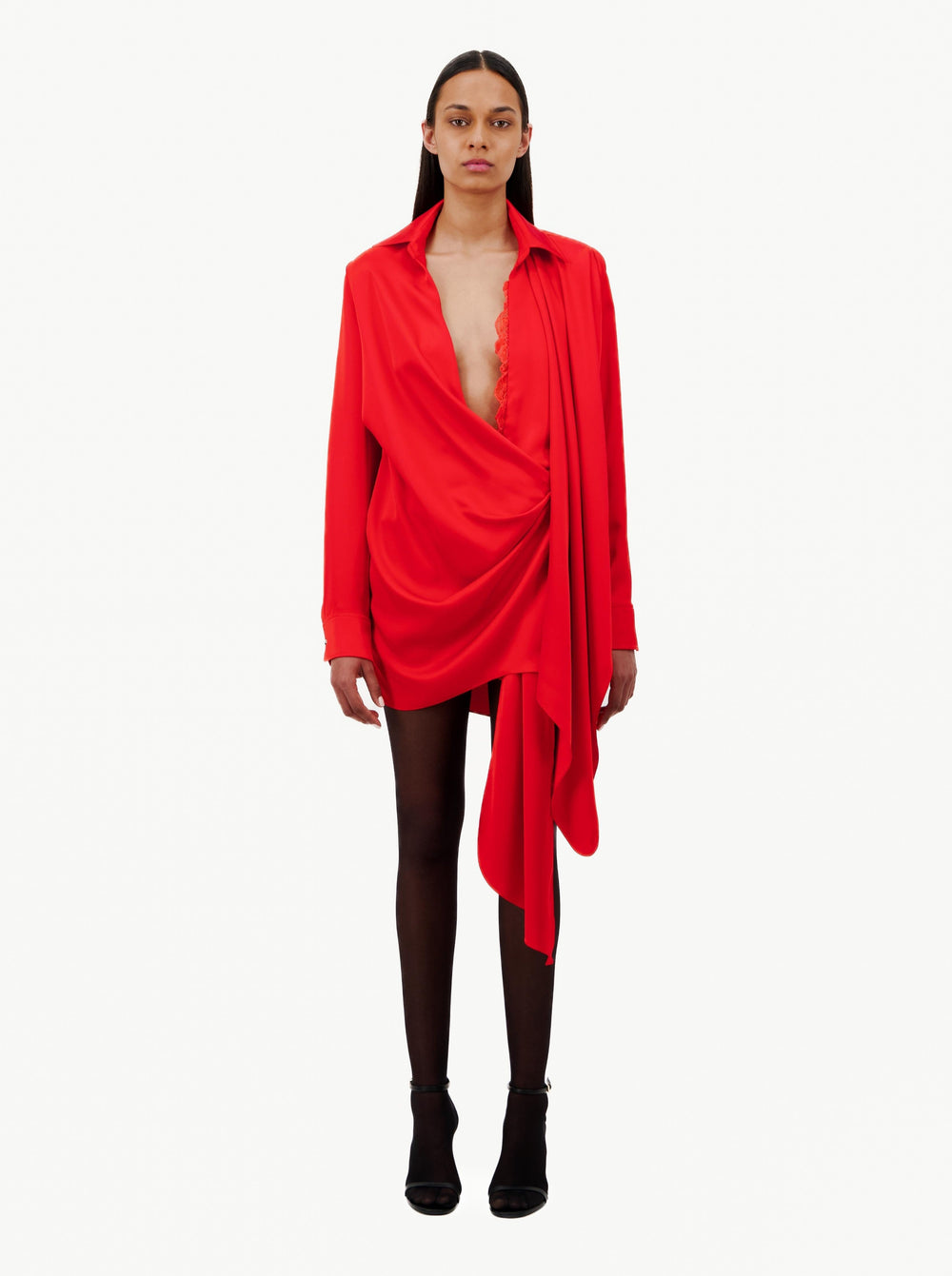 DRAPED SATIN SHIRT STYLE WRAP DRESS - Vaillant Studio