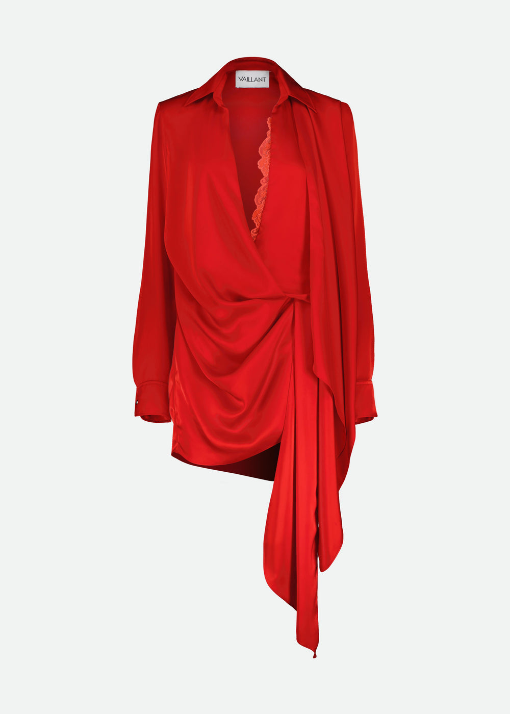 DRAPED SATIN SHIRT STYLE WRAP DRESS