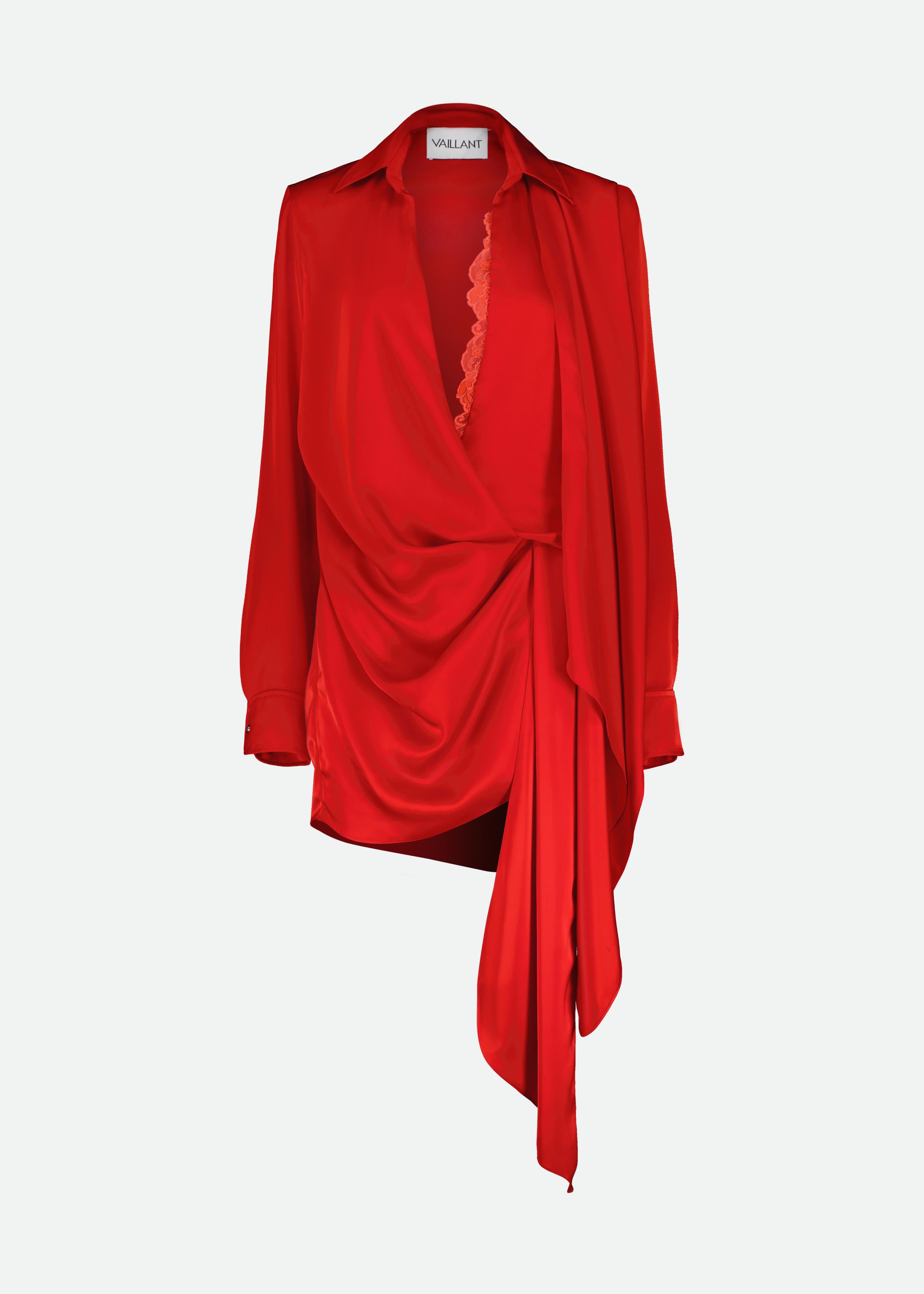 Red satin wrap dress online