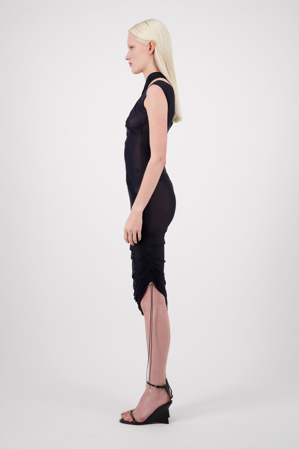 ASYMMETRIC JERSEY KNOTTED DRESS W/ TWIST NECKLINE - Vaillant Studio