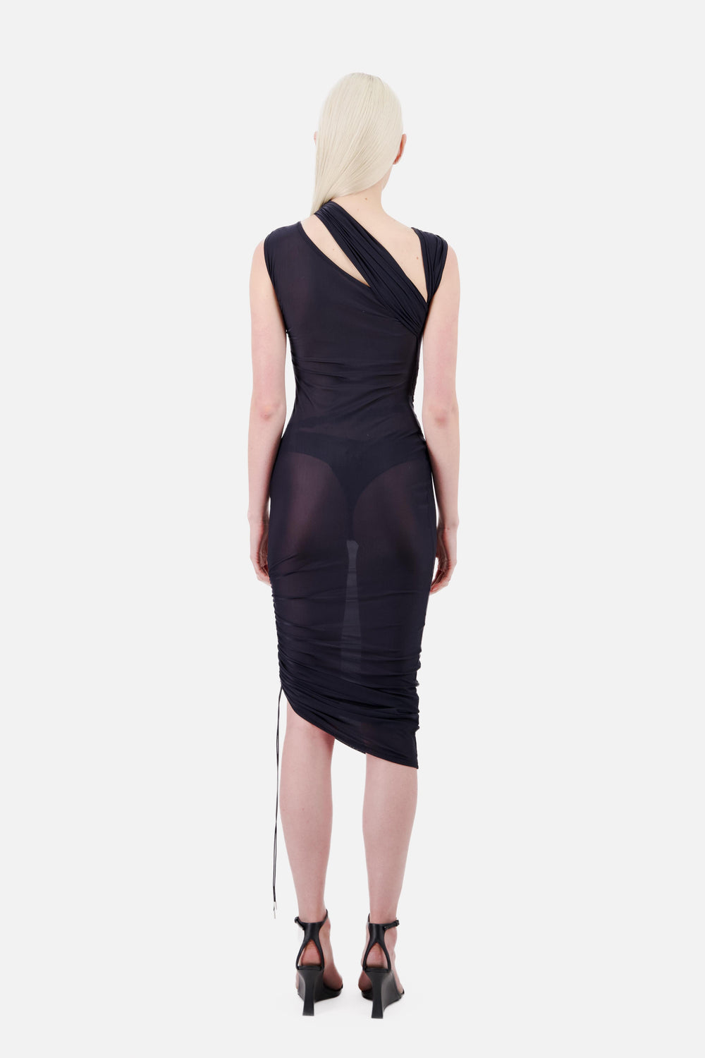 ASYMMETRIC JERSEY KNOTTED DRESS WITH TWIST NECKLINE