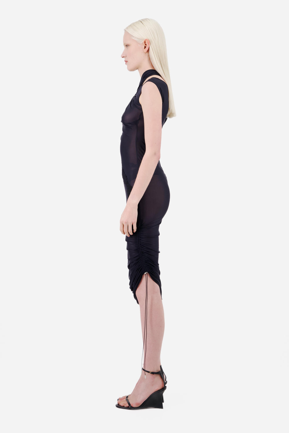 ASYMMETRIC JERSEY KNOTTED DRESS WITH TWIST NECKLINE