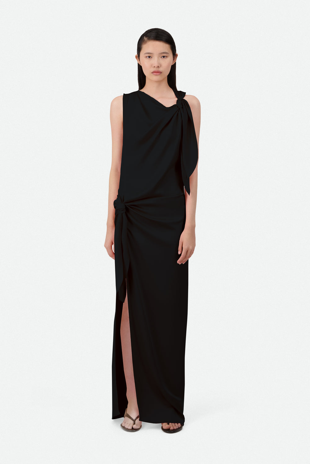 SLEEVELESS DRAPED MAXI DRESS WITH KNOT DETAILING