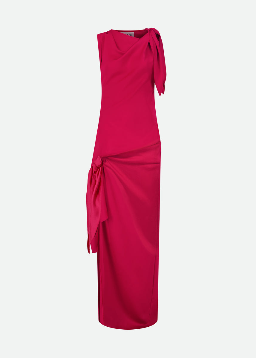 SLEEVELESS DRAPED MAXI RED DRESS WITH KNOT DETAILING - LAST ONE