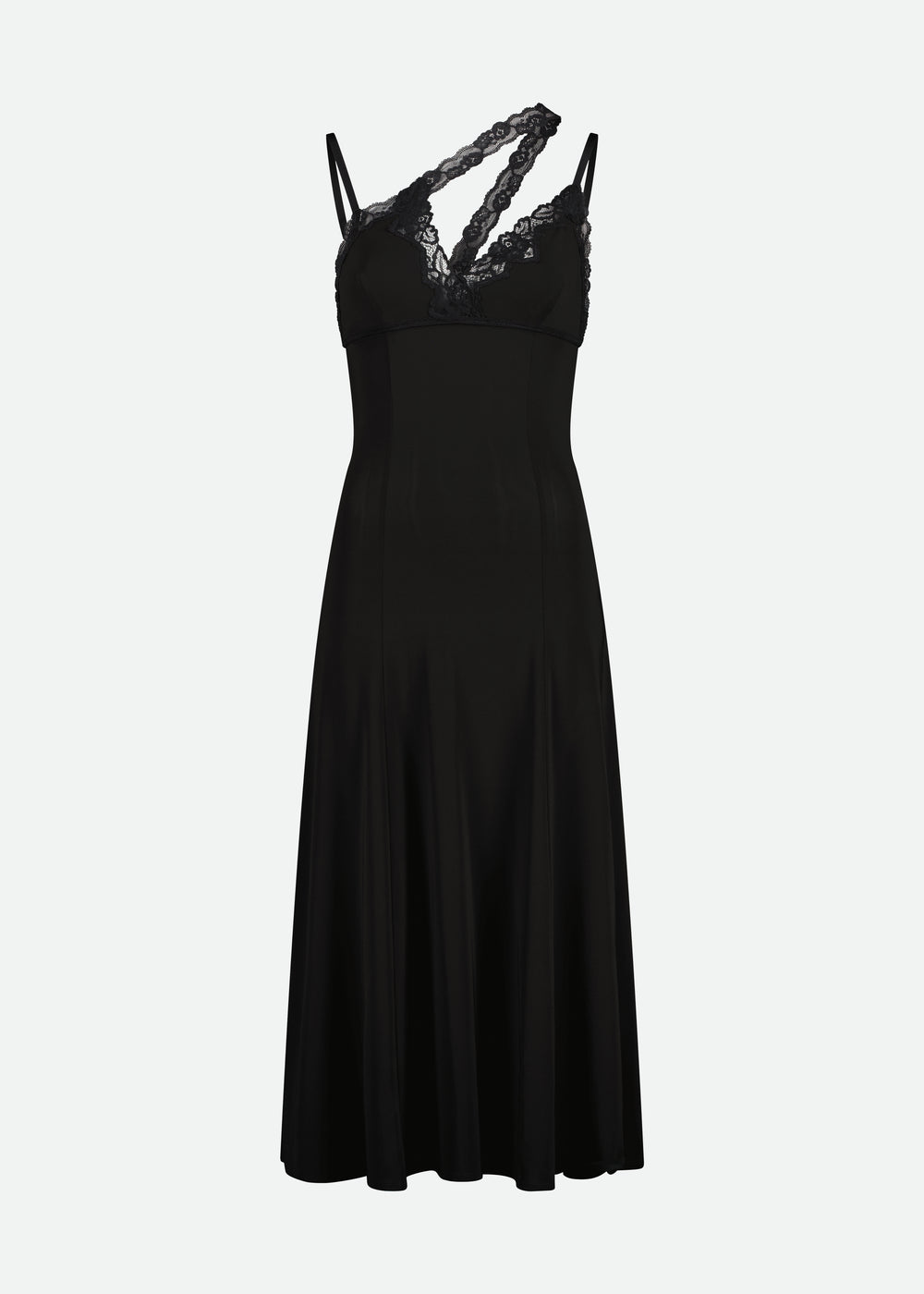 BACK SKATER LONG DRESS W/LACE DETAILS