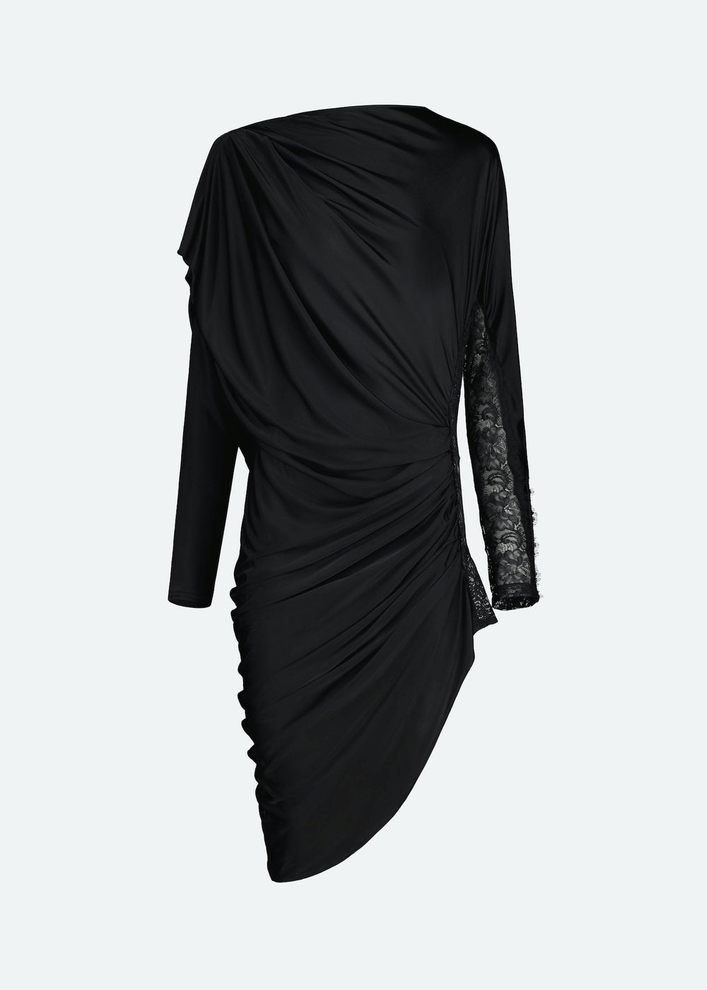 BATWING DRAPED MINI DRESS W/ LACE INLAY AT SIDE