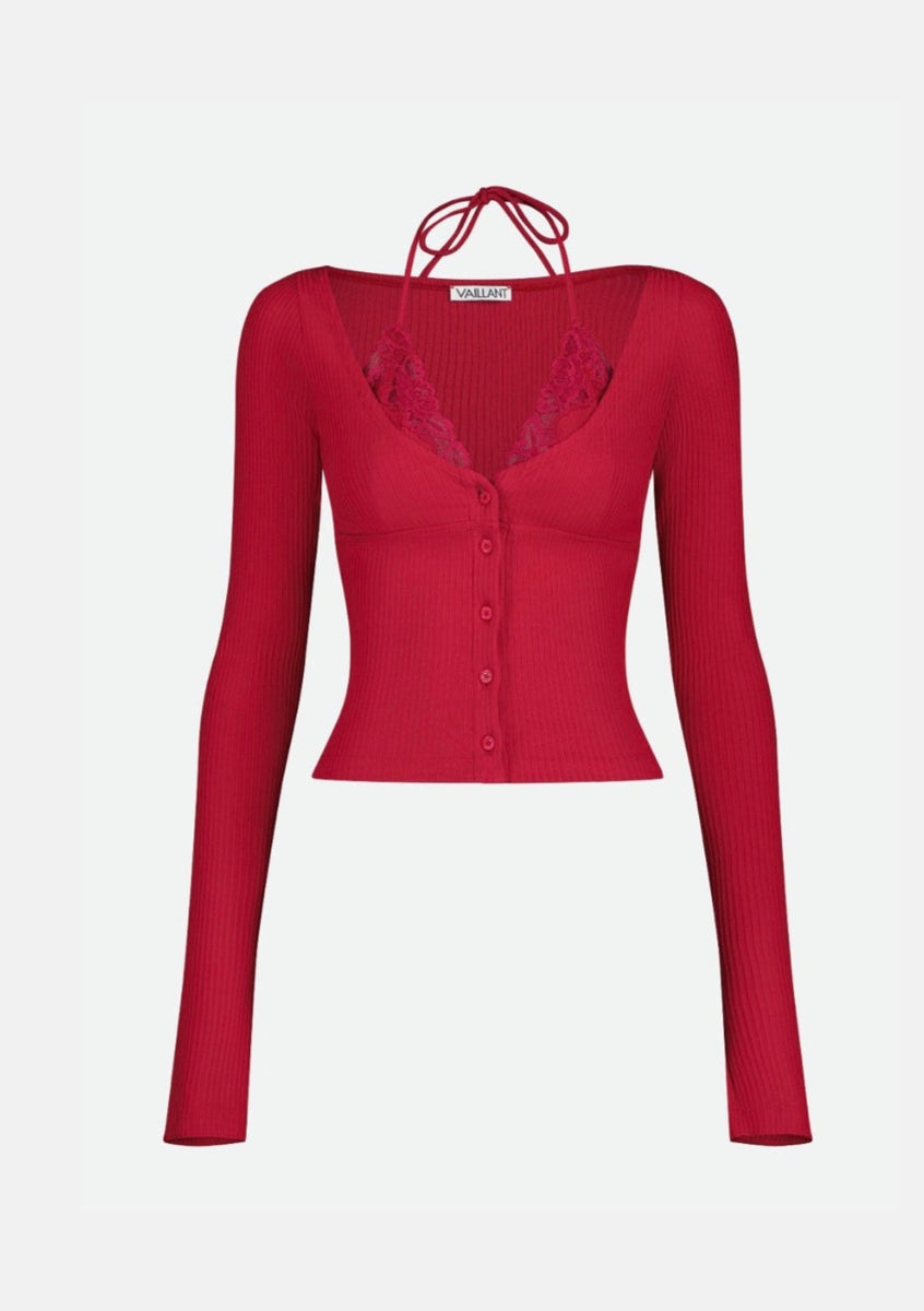 RIBBED JERSEY CARDIGAN WITH BUILT-IN BRA TOP