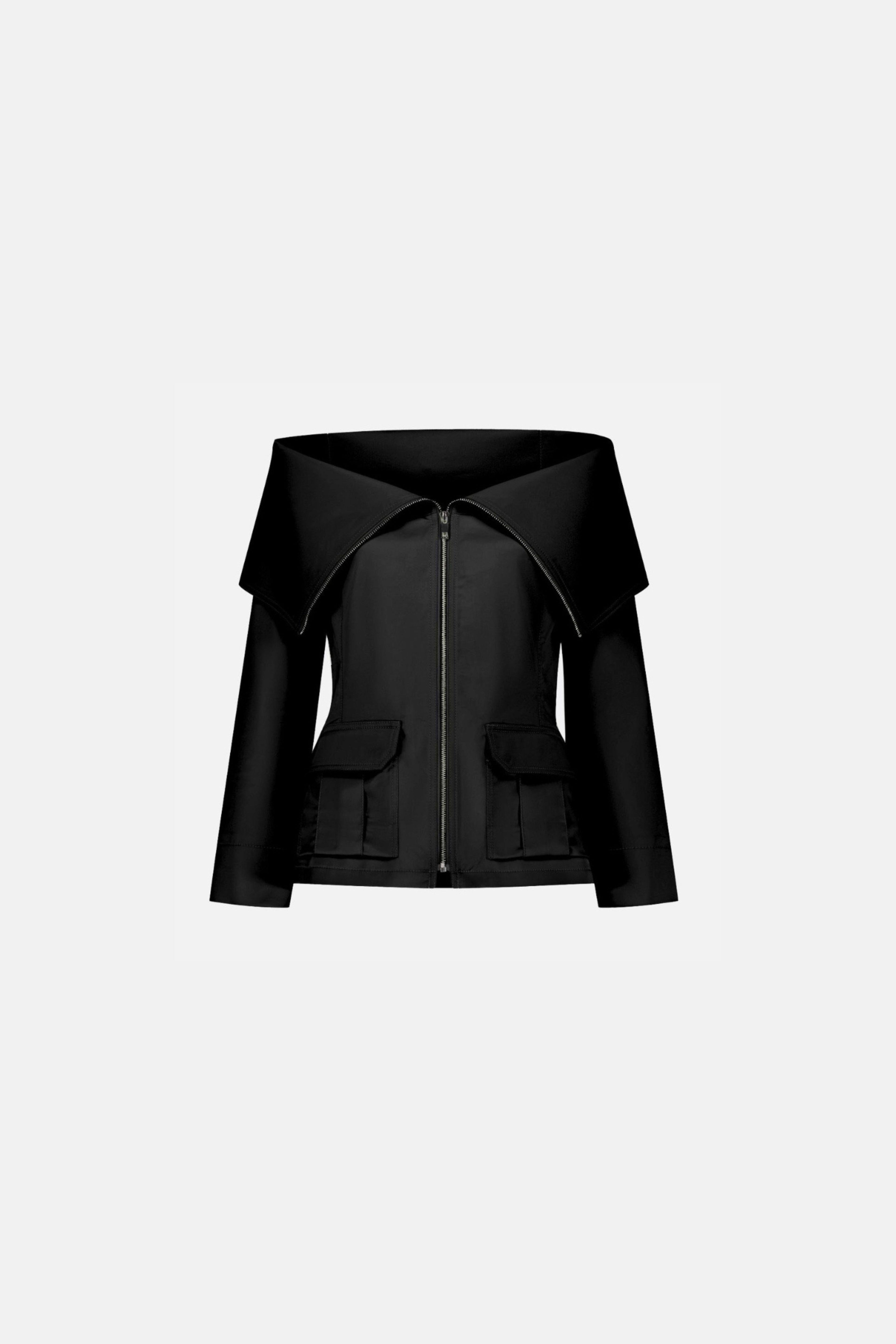 LONG SLEEVE OFF-SHOULDER COLLARED JACKET